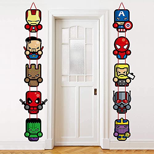 Superhero Porch Cardboard Cutouts Door Decoration Bannerï¼Œ Superhero Party Supplies Banners Room Door or Wall Decoration, Superhero Party Decoration Used Indoor and Outdoor