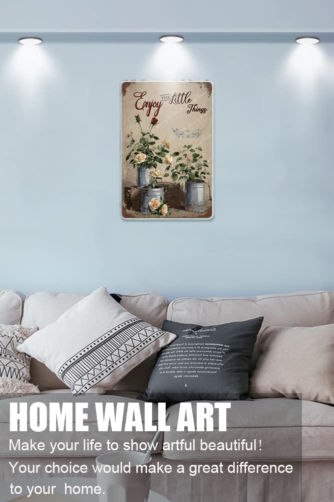 Matel - Targhe in latta con scritta Enjoy The Little Things, vintage, motivo floreale, con rose, per donne, giardiniere, donne, chic, decorazione floreale per cottage, 20 x 30 cm
