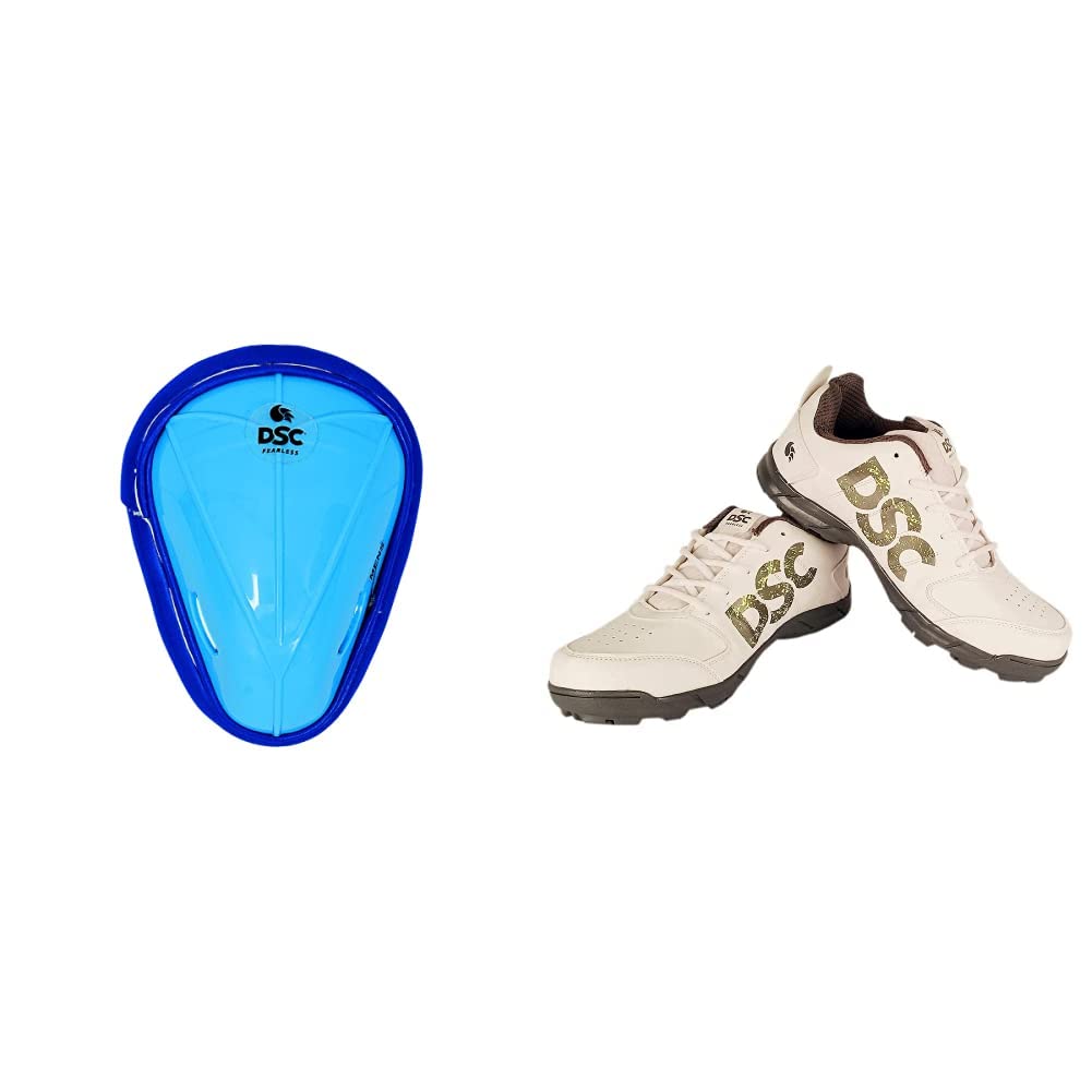 1500428 Attitude Cricket Abdominal Guard Mens (Color May Vary)&DSC Beamer Cricket Shoe for Men & Boys (Light Weight | Economical | Durable | Size UK: 8) Grey/White-image-10