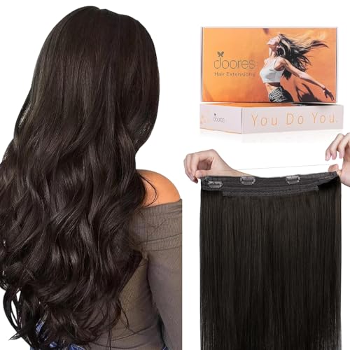 DOORES Wire Hair Extensions 12 Inch 70g Remy Human Wire Hair Extensions Invisible Transparent Line Adjustable Hairpieces Secret Extensions Straight Hair Dark Brown