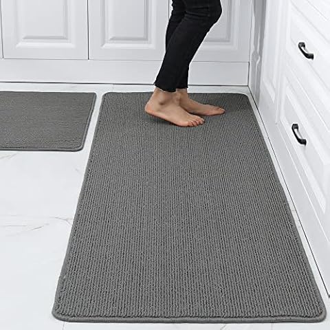 COSY HOMEER 24x35 Inch/24X60 Inch Kitchen Rug Mats Made of 100% Polypropylene Strip TPR Backing 2 Pieces Soft Kitchen Mat Specialized in Anti Slippery and Machine Washable,Grey Cover