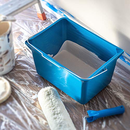 KADAX Verfemmer, vierkante kunststof schilderemmer met metalen handvat, stabiele wateremmer met gietrand, voor renovatie, tuin, poetsemmer, rechthoekig, licht (12 l, 1 stuk, blauw) - Afbeelding 8