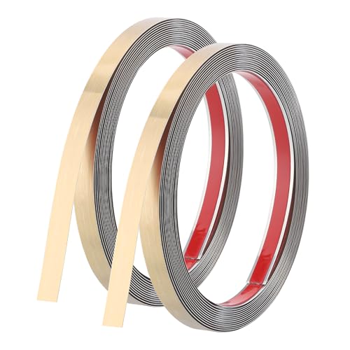 JIZZU Molduras de parede autocolantes, 2 unidades moldes decorativos para parede de aço inoxidável, dourado moldes decorativos de 8 K efeito espelho para sala de estar, quarto, cozinha (5 m x 1 cm)