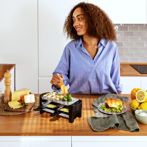 Cecotec Raclette Con Griglia Elettrica Cheese&Grill 3200 Pocket Allstone. 320W, Per 2 Persone, Finitura In Acciaio Inox, Piastra Antiaderente Per Grigliate In Pietra, Include 2 Teglie E 1 Spatola - immagine 5