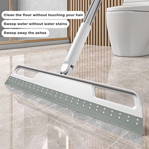 Floor Squeegee Multifunction Magic Broom, 4-in-1 Easily Dry The Floor Surface and Remove Dirt and Hair, pet Hair Remover, Liquid, Glass Wiper, Sweeper Broom for Living Room, Kitchen, Bathroom（Gray）