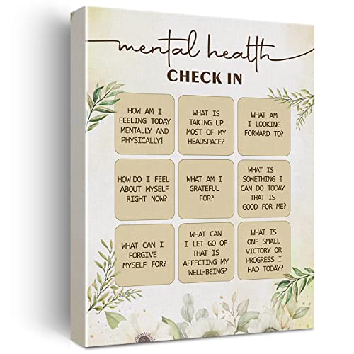 Mental Health Check in Quote Canvas Inspirational Decor Motivational Poster Picture Artwork 29,2 x 38,1 cm, Gemälde Geschenk für Therapeuten, Berater, Büro, Heimdekoration (Holzrahmen)