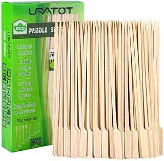 URATOT 100 Pieces Bamboo Paddle Skewers Natural Wooden Cocktail Sticks Picks for Barbeque, Kebabs, Cocktails Buffet Party