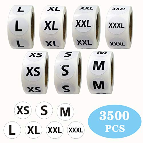 3500 Pcs Clothing Size Stickers Labels 7/8" Round Self Adhesive Size Stickers For Clothing T Shirts Retail, 7 Sizes (Xs, S, M, L, Xl, Xxl, Xxxl) #TOP6