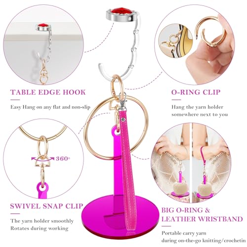 Image of 2 Pack Portable Wrist Yarn Holder, Crochet Holder,with 2 Replace Wrist Strap and MINI Screwdriver, Hanging Yarn Spinner for Crocheting and Knitting,Knitting Gift for Craft Lovers(Blue+Red)