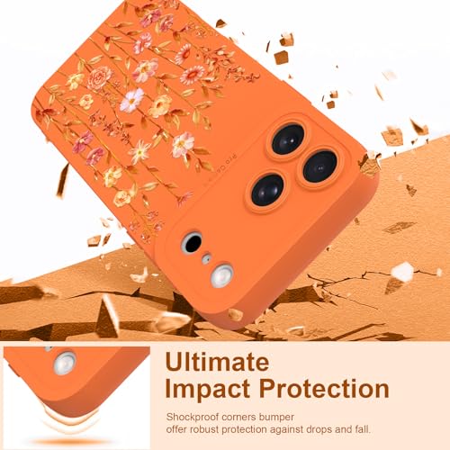Image of Designed for iPhone 17 Pro Case, Cute Flower Floral Pattern Liquid Silicone Phone Case, Slim Soft TPU Protective Cover for Women Girls, Orange
