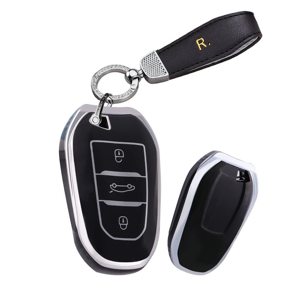 Coque Silicone Clé Voiture KASER - Compatible Peugeot Citroën 108/208/308/508, C1/C3/C5 - Argent