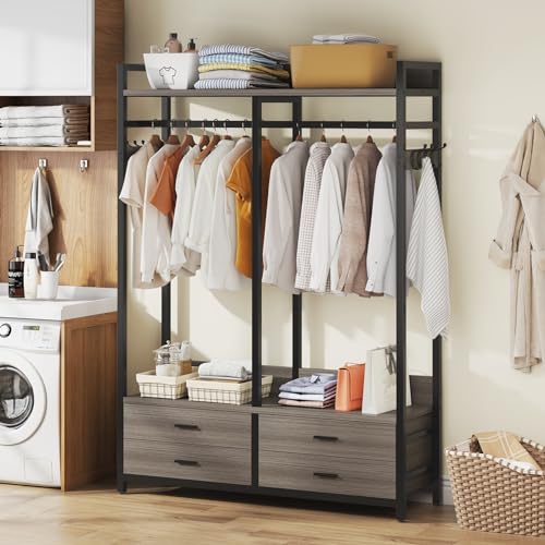 Image of Tribesigns Freestanding Closet Organizer, Garment Rack with 4 Drawers, Gray