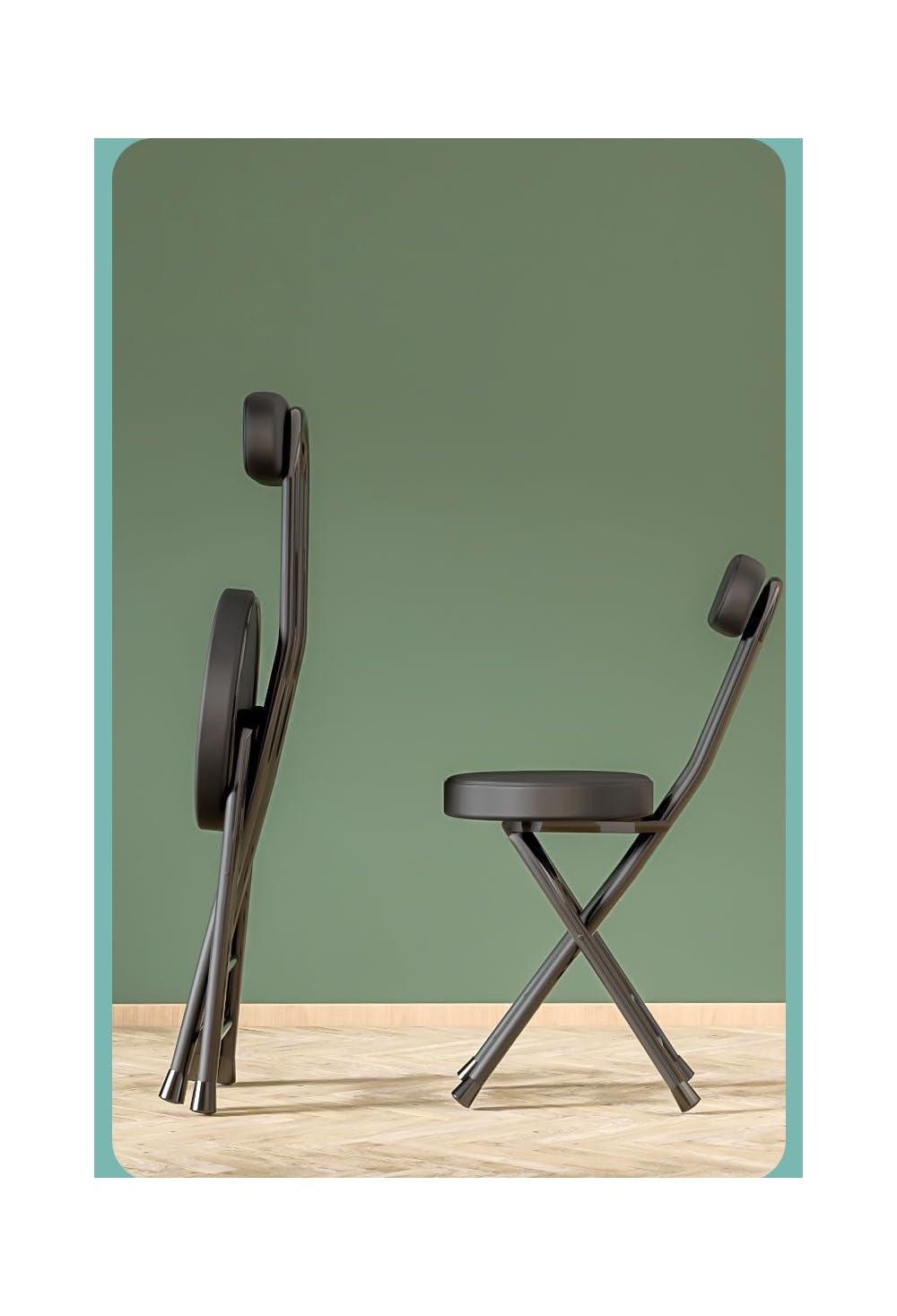 Balama Tabouret en métal noir pliable rembourré 76 x 31 x 31 cm avec verrouillage de sécurité et dossier, plus stable avec 2 barres transversales, avec patins de sol et cuir synthétique robuste
