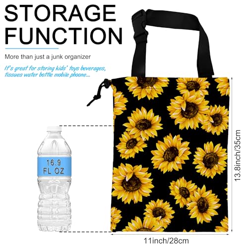 Image of Car Trash Bag Sunflower Car Garbage Bag Hanging Car Trash Can for Back Seat with Drawstring