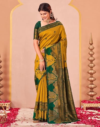 Image of SIRIL Women's Banarasi Soft Silk Saree Pure Silk with Unstitched Blouse Piece