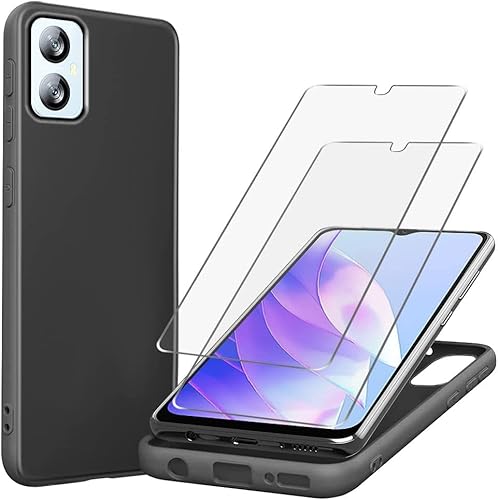TTSWJBD for Blackview A52/A52 Pro Case with 2 Pack Tempered Glass Screen Protector Silicone Shockproof Phone Case with [Soft Anti-Scratch ] Protective Cover for Blackview A52 (Black)
