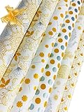 OFIXO (MD-105) Gift Wrapping Paper, Gift Paper, Roll, Gift Papers Sheets, Gift Cover Rapping Paper, Gift Packing Paper sheet for Gift Packing (Mix Design - Pack of 6 With 6 Ribbon & 6 Sticker)