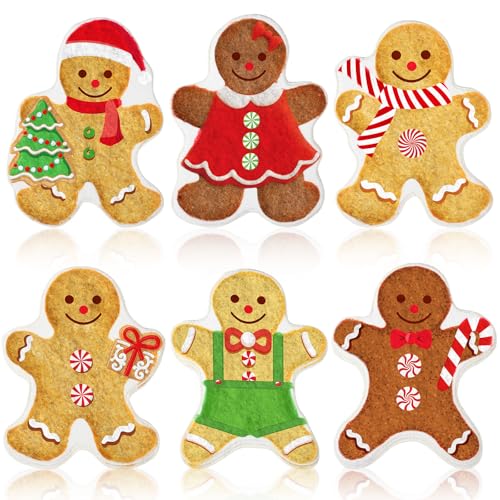 Mindsoft 6pcs Christmas Gingerbread Man Kitchen & Bathroom Mats - Nonslip Absorbent Decorative Welcome Mats for Indoor Use