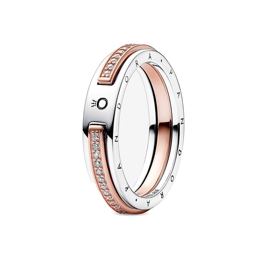 Anillo PANDORA Signature de dos tonos con logotipo y circonitas