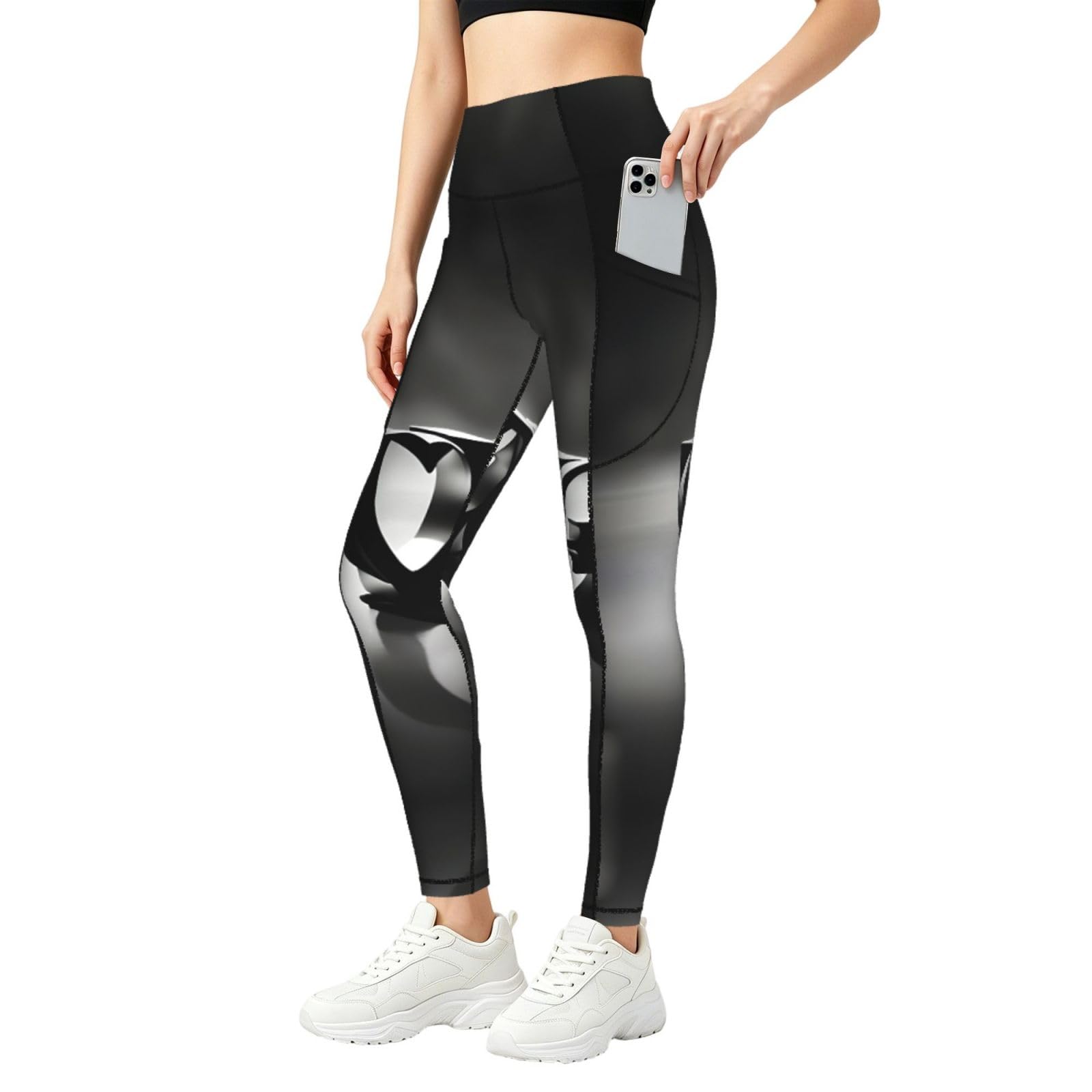 Pantalones de yoga con control de abdomen Love Font: leggings deportivos con bolsillos 8