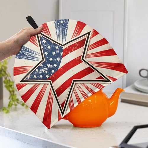 Image of American Stars Print Tea Pot Cover Teas Cosy Insulated Tea Cozies Home Kitchen Decoration Teapot Dust Cover Warming Tea Kettle Quilt Creative Gifts for Banquet
