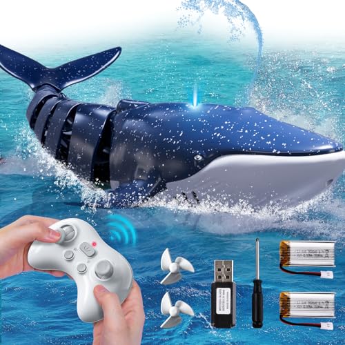 Remote Control Whale Shark Toys for Boys Kids, 1:18 Scale High Simulation Shark for Pool, 2.4Ghz Electric RC Shark Boat Fish Toys with Light & Spray,...