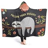 Cute Sloth On The Tree Hoodie Blanket Wearable Throw Blankets for Couch Blanket Hooded for Baby Kids...