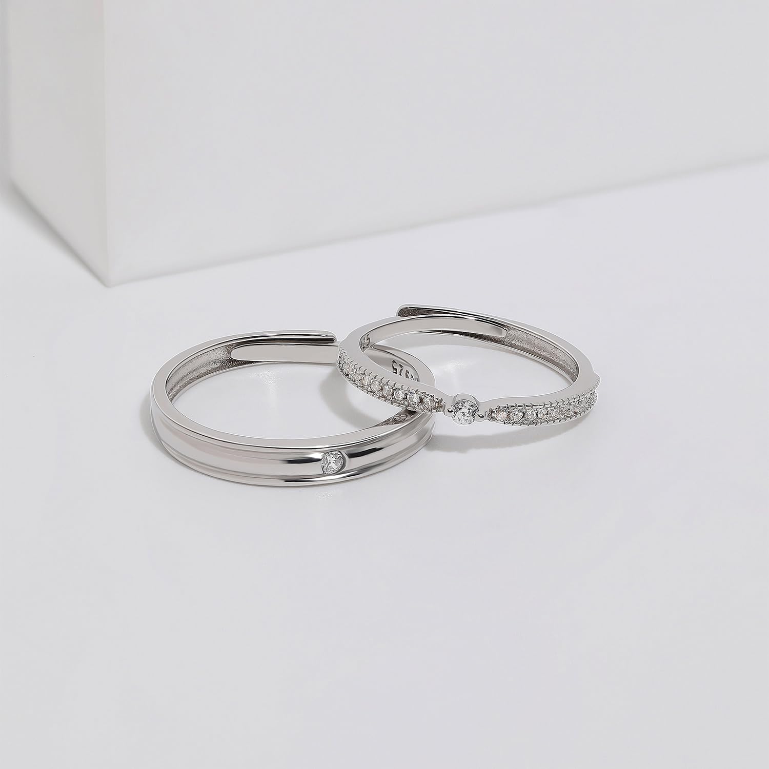Meissa Anillo Pareja para Hombre y Mujer Alianzas de Plata Pareja Anillo de Boda Promesa Compromiso Plata 925 Regulable Anillo Regalo Aniversario (Juego de dos anillos)