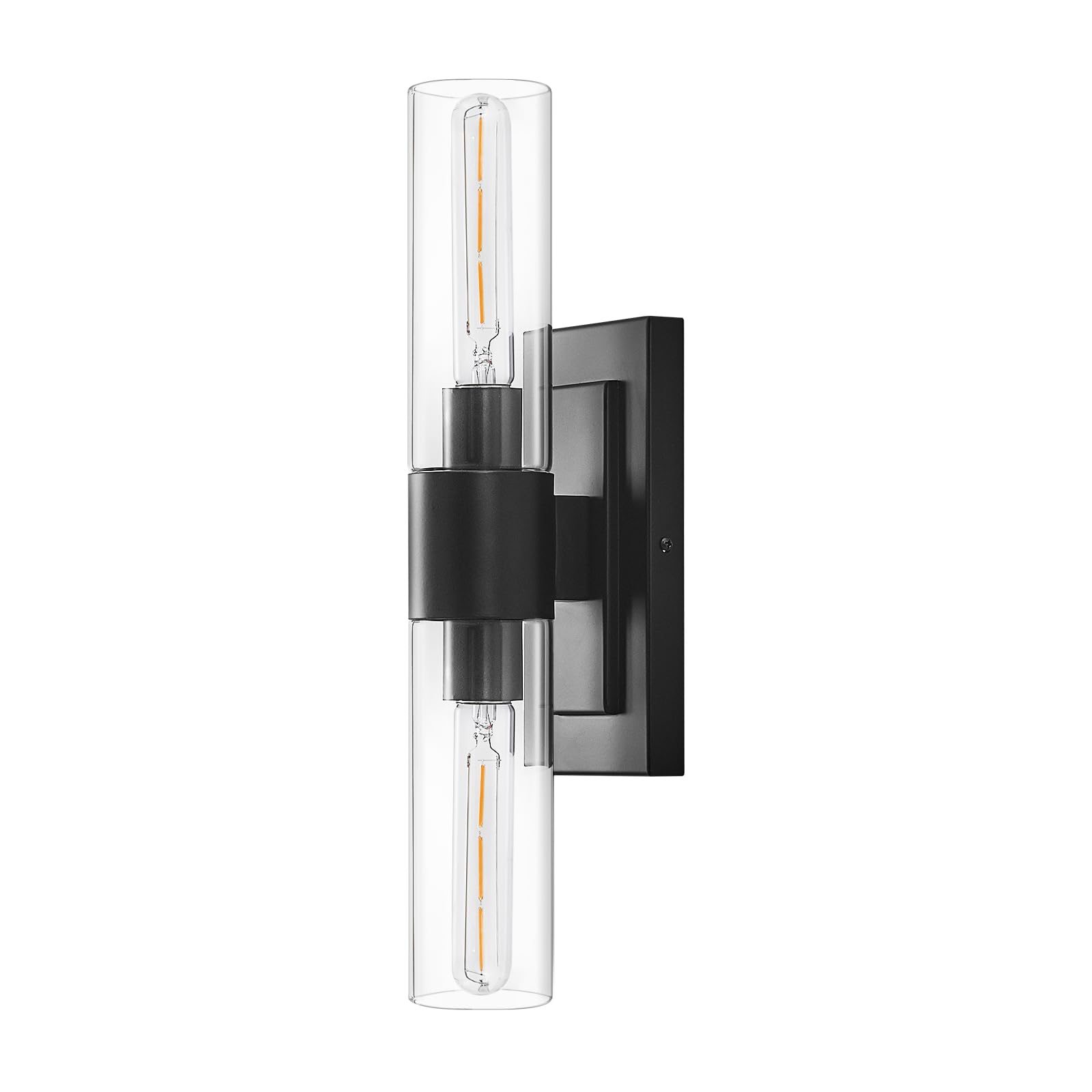 ZSMAIKU 19" Modern Wall Sconce,2-Light Bathroom Vanity Light,Glass Tube Indoor Wall Sconce,Black Wall Light Wall Lamp for Bedroom, Mirror,Washroom,