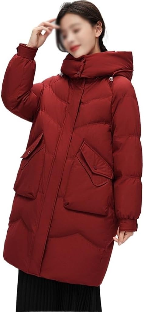 Down Jacket Women's Winter Medium-length Loose White Duck Thickened Hooded