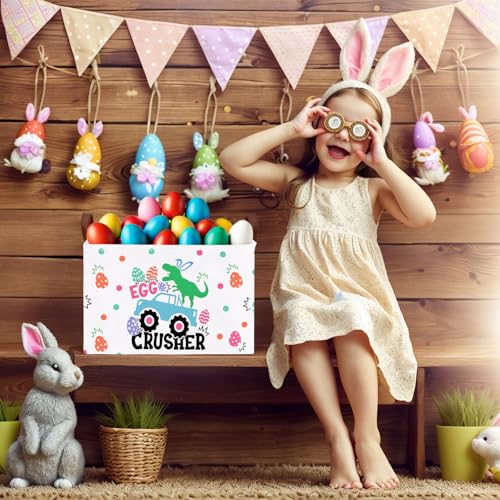 Image of Kid Rectangular Empty Easter Basket for Girl Boy Bunny Eggs Easter Basket Gift Baby Room Decor Storage Organizer (Monster Truck Dinosaur)