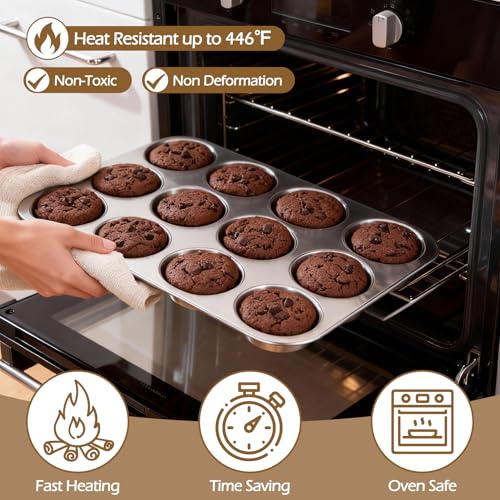 Onader Muffin Tin 12 Cup, Stainless Steel Shallow Yorkshire Pudding Tray, Great for Baking Mince Pie, Brownies, Egg Tart and Biscuit, Non-Toxic & Heavy Duty, Oven & Dishwasher Safe - Image 5