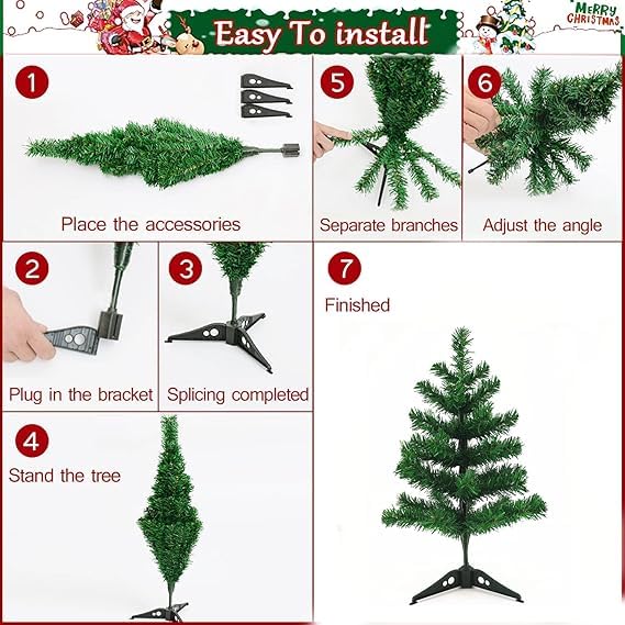 Urban Festivities 2 Ft Artificial Christmas Tree with 24 Pcs Ornament Set – Lightweight Ideal for School & Home Holiday Decor (2 Ft Tree) 2