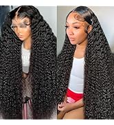 GYAJEP 32 inch 13x6 Deep Wave Lace Front Wigs Human Hair 200% Density HD Lace Front Wig Deep Curl...