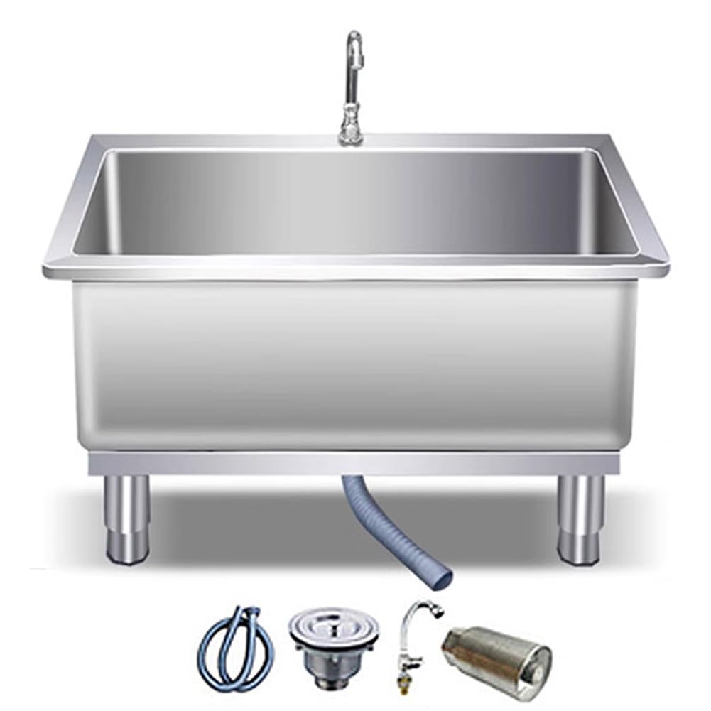 ASerZenith Stainless Steel Floor Mount Mop Sink/Basin With Sink Drainage/Strainer - For Kitchen, Restaurant, Bar, Buffet(Silver-50X40X30Cm)