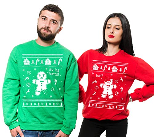 Silk Road Tees Couple Funny Gingerbread Christmas Party Sweatshirts Green Red Sweaters Men Large - Women XXXL