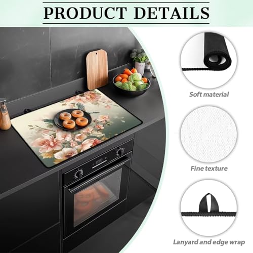 Image of Poceacles Ceramic Glass Stove Top Cover Stove Mat Stove Burner Cover Multipurpose Rubber Desk Saver Pad Washer Dryer Top Cover Range Cover for Counter Top, Hummingbird Flower