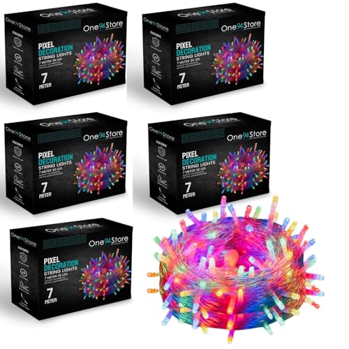 Image of One94Store 7 Meter LED String Lights | 36 Multicolor Pixel LEDs with 360 Glow | Copper Wire Fairy Light with White Wire for Diwali, Christmas, Wedding, Party & Home Decoration | Pack of 5