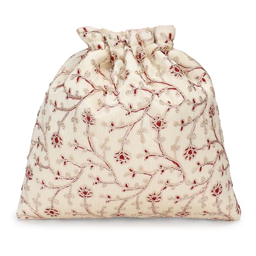 Image of LONGING TO BUY Indian Embroidered Pearl Potli Bag For Women, Sequence Design with Tassel, Wedding Potli Bags