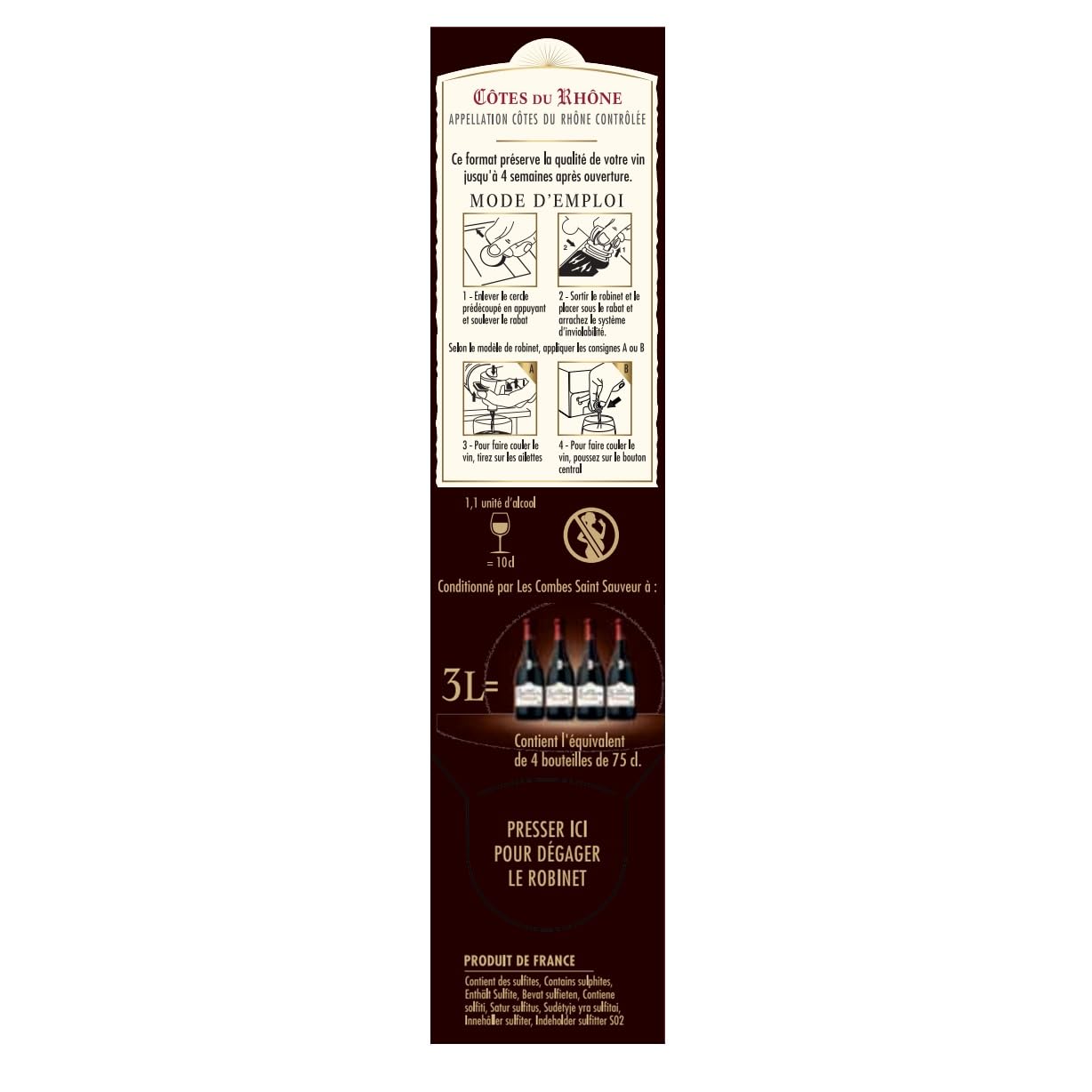 COMBES SAINT SAUVEUR - Rotwein Trocken (3 L) - AOP Côtes du Rhône - Bag in Box (BiB) - Terra Vitis