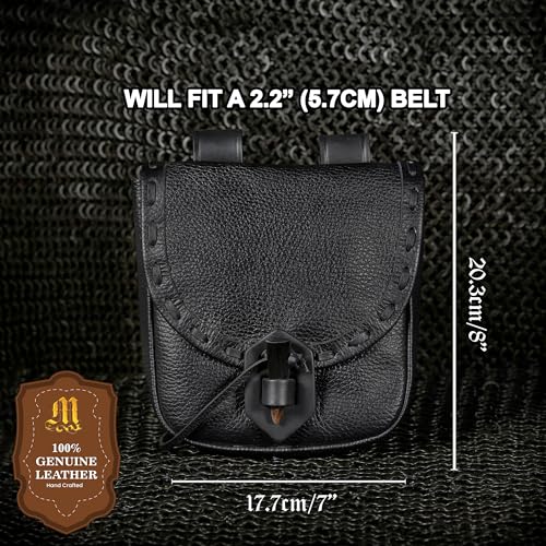 Mythrojan Leather Belt Pouch Medieval Original Leather Bag Costume Accessories Pouch Viking Belt Coin Bag Renaissance Purse for LARP Fantasy Events, Ren Faire, Halloween – Black3