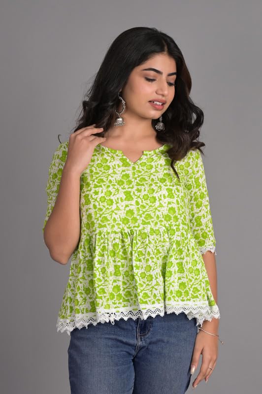 Image of KURTARI Women's Cotton Floral Anarkali Kurti Top | Printed Tunic Short Kurti for Women | Casual Party Ethnic Top
