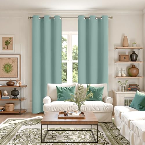 Image of YoungsTex Light Green Blackout Curtains for Living Room 84 Inches Length - Thermal Insulated with Grommet Room Darkening Drapes Spring Decor for Dining Bedroom Room Privacy, 2 Panels, 42 x 84 Inch