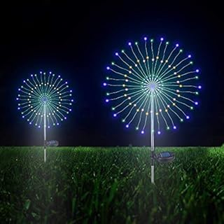 Solarleuchten Garten Deko, 105 LED Solar Feuerwerk Licht Bunt, DIY Kupferdraht Solar Gartenstecker Licht Wetterfest Dekorative für Außen Garten Rasen Balkon(Bunt, 2 Pack)