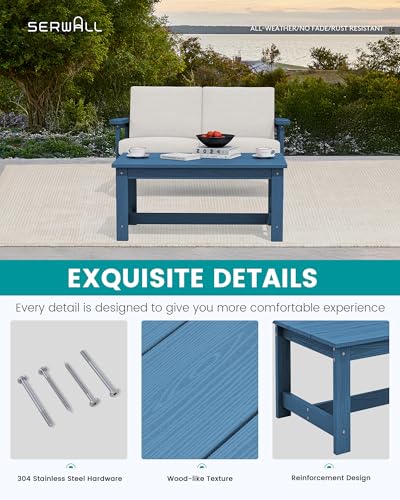 SERWALL-HDPE-Outdoor-Coffee-Table-All-Weather-Patio-Coffee-Table-Rectangle-Adirondack-Outdoor-Table-Fits-with-Outdoor-Sectional-Couch-for-Outside-Deck-Porch-Lawn-378-x-228-Blue SERWALL HDPE Outdoor Coffee Table All Weather Patio Coffee Table Rectangle Adirondack Outdoor Table Fits with Outdoor Sectional Couch for Outside Deck Porch Lawn 378 x 228 Blue