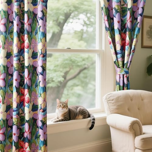 Image of BFAM Floral Print 100% Blackout Curtain with Black Linning at Back,Lavender Purple Floral Print Curtains for Living Room /Bedroom Thermal Insulated Energey Saving 11 Feet Pack of 1 Curtain