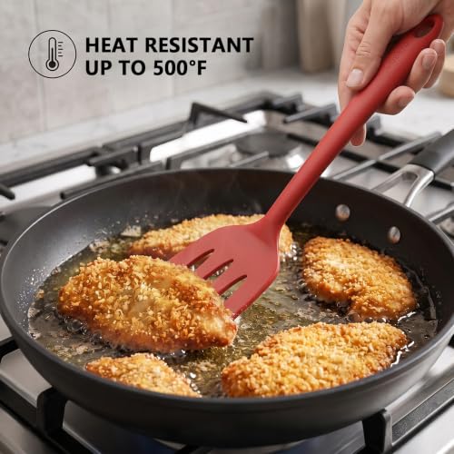 Image of Coukre 3 Pack Silicone Spatula Set, Heat Resistant to 500F, BPA-Free