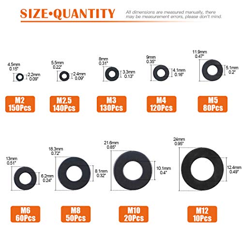 760-Pcs [9 Tailles] Kit d'assortiment de matériel en acier plat en alliage de zinc noir - M2 M2.5 M3 M4 M5 M6 M8 M10 M12