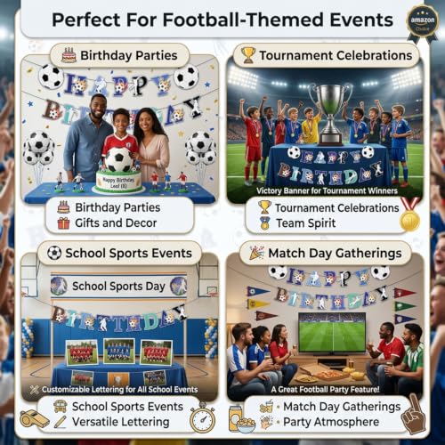 Image of Atpata Funky Football Theme Foil Balloons - 18 Inch Round Football Shape Foil Balloons for Kids Sports Themed Birthday Party Decor and Goal theme Celebrations (Banner Happy Birthday)