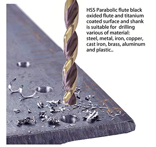 Hss Drill Bit Set 29/64 in. Jobber Twist Parabolic Flute Golden/Black 3-Flat Shank Drill Steel Metal-5Pcs